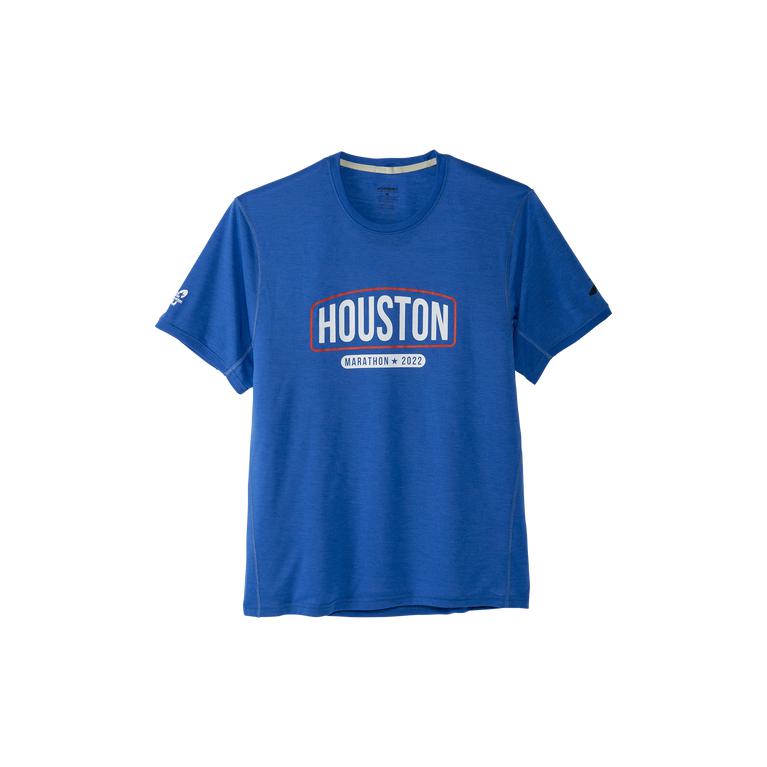 Brooks Houston22 Distance Graphic SS Men's Short Sleeve Running Shirt - Heather Bluetiful/26.2 Banne